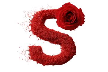 Red textured letter "S" with rose