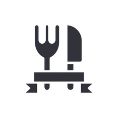 Simple Dining Icon Featuring Silverware And Decorative Ribbon For Culinary Designs