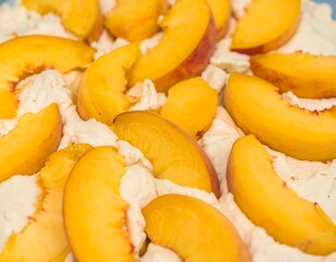 Peach slices on a cream base
