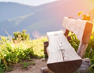 Wooden bench atop a mountain