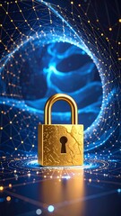 Golden padlock on a digital network backdrop