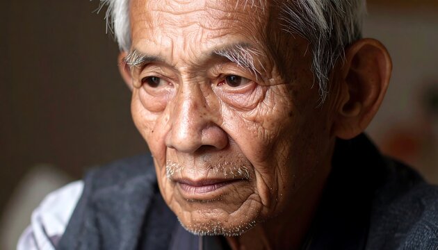 Close-up portrait of a pensive elderly man (1) - Powered by Adobe