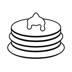 Delicious stack of pancakes with syrup silhouette line art