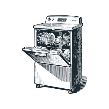 Vintage dishwashing equipment &ndash; Black and White Icon Vector and Illustration