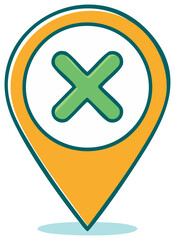 Obraz premium Map Location Pin Icon with Green Cross Symbol for Error or Unavailable Area