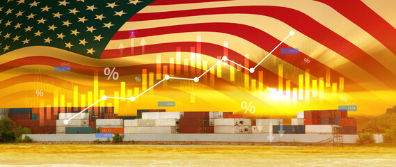 Import tariffs increase concept, US Government import tax to boost American economy, industrial growth tax, trade import tax increase, trade war policy for development