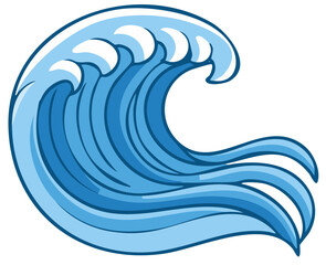 Stylized Blue Ocean Wave with White Foam Crest and Flowing Water