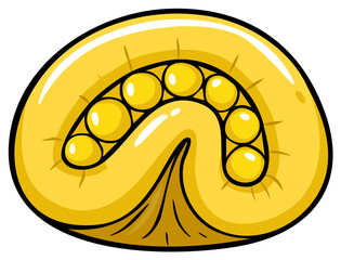 Cartoon illustration of a stylized abstract shape in vibrant yellow.