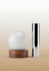 Modern decorative elements in marble, wood and metalic finish sphere