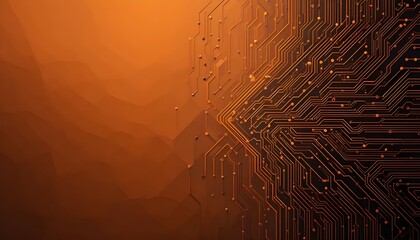 Diagonal Electronic Circuit Design – Futuristic Technology Pattern on Dark Orange Background for Modern Digital Concepts