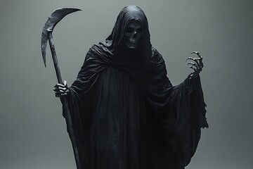 Grim reaper halloween death skeleton scythe horror spooky dark fantasy cloak costume grimace evil fear 100