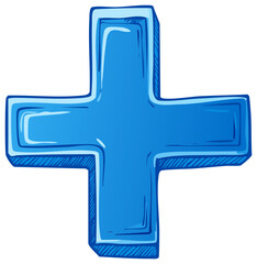 Fototapeta premium A Three Dimensional Blue Plus Symbol Icon Illustration of a Cartoon Style Medical Sign