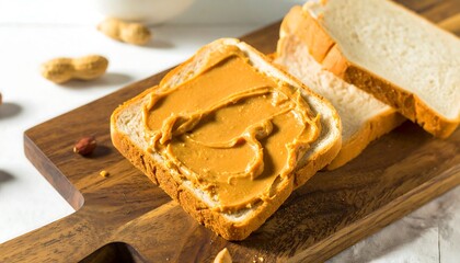 Peanut butter on bread slices