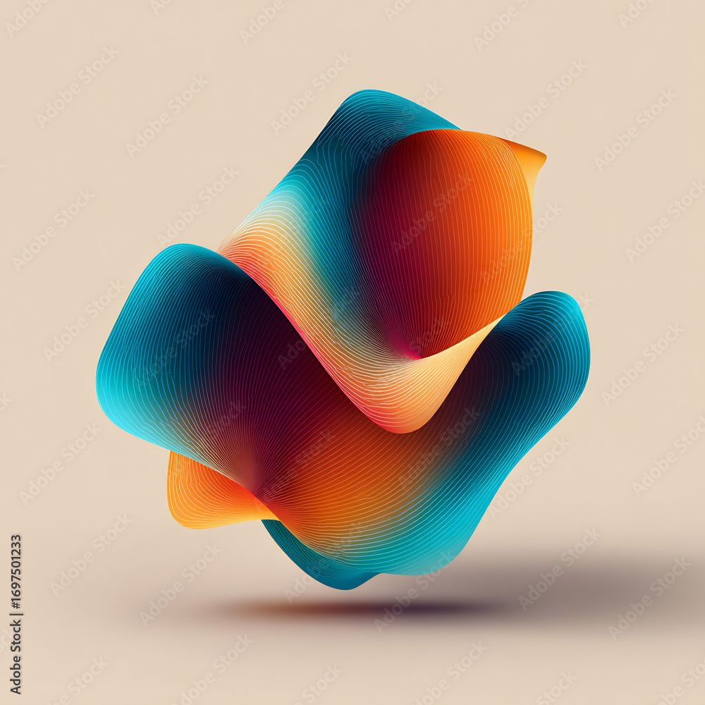 Aufkleber modern abstract 3d wavy shape with vibrant gradient colors and flowing lines
