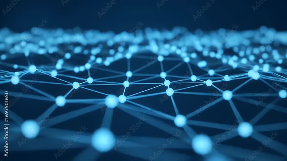 Poster Dynamic Network Visualization of Blue Nodes in Technology Environment - Minimalist Abstract Graphic Design