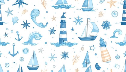 Seafaring pattern with light blue elements