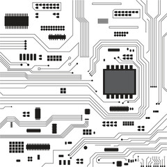 Printed circuit board with computer chips and digital tech