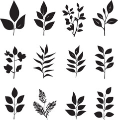 Elegant nature-inspired leafy branches silhouette set