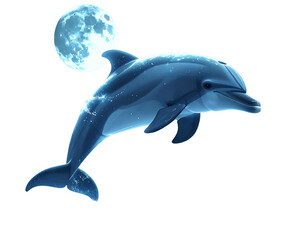 Fantasy Surreal Dolphin Jumping with Glowing Sparkles on transparent background 