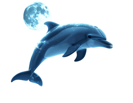 Fantasy Surreal Dolphin Jumping with Glowing Sparkles on transparent background 