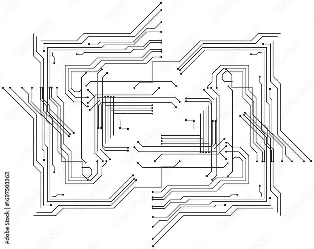Poster printed circuit board alphabet with computer technology and engineering design