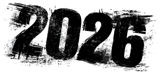 Abstract grayscale numbers, possibly 2026, with textured, splatter-like effect