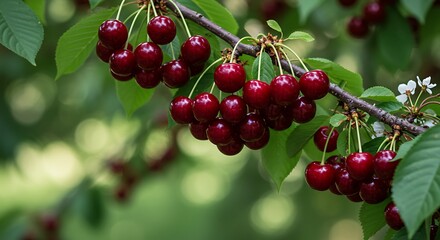 Fresh cherries on branch