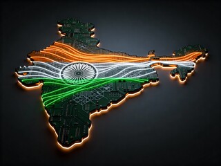 Futuristic Digital India map concept on a circuit board with glowing data trails