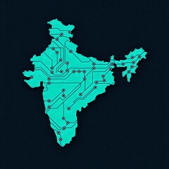 Technological India map showing a network of electronic connections on a digital PCB