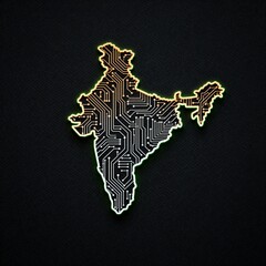 Glowing India map designed as a futuristic circuit board for technology concepts