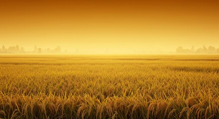 Obraz premium Asian Harvest Festival banner background, golden crops on rustic gradient 