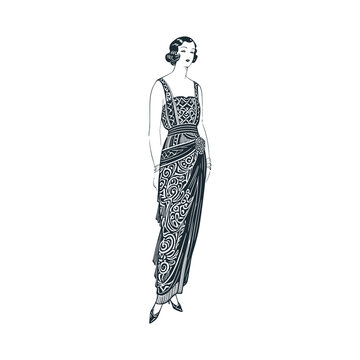 Flapper dress &ndash; Black and White Icon Vector and Illustration