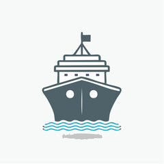 Obraz premium Black ship vector silhouette, minimal flat style