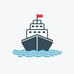 Obraz premium Black ship vector silhouette, minimal flat style