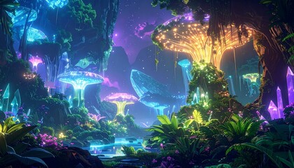 Vibrant, glowing fantasy forest landscape