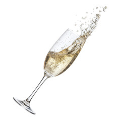 Glass of champagne splashing with bubbles