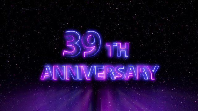 Congratulations on 39th Anniversary 4k video, neon glowing text animation on Luxury background.  Greeting text 39  anniversary Luxury celebration motion animation. neon lighting happy anniversary text