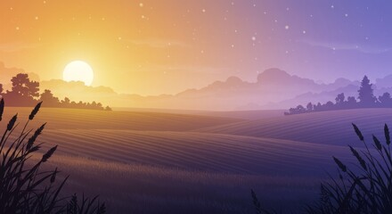 Naklejka premium Autumn Moon Viewing Festival banner background, moonlit fields on soft gradient 