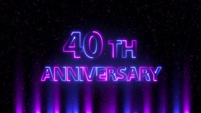 Congratulations on 40th Anniversary 4k video, neon glowing text animation on Luxury background.  Greeting text 40  anniversary Luxury celebration motion animation. neon lighting happy anniversary text