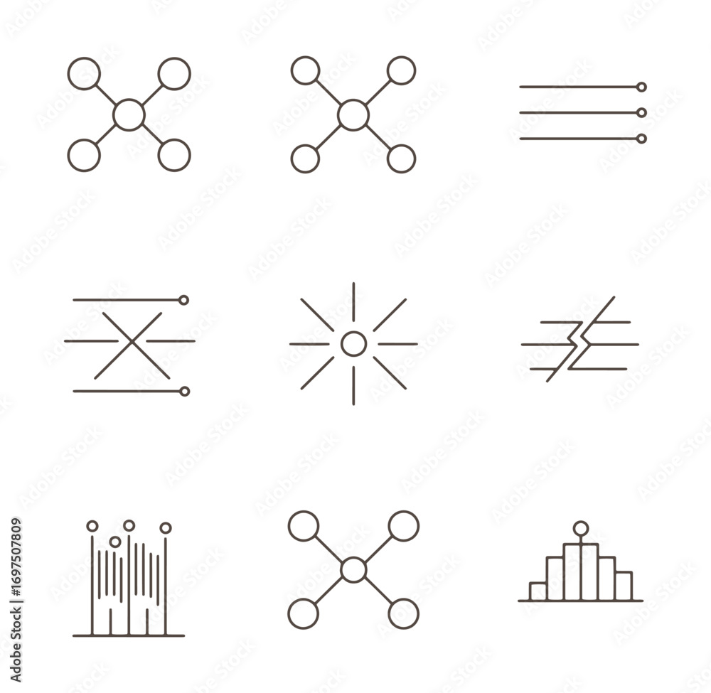Poster minimalist vector set of nine elegant circuitry and network connection symbols