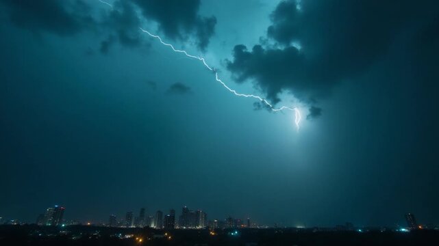moving cyclone over the city of thunderclouds