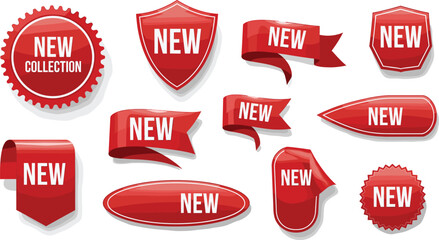 Red New Label and Badge Vector Collection for Promotions
