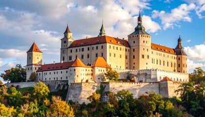 Fototapeta premium Majestic castle atop a hill under a dramatic sky