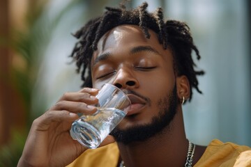 Close-up portrait of young African American woman sitting on the sofa at home, smiling at the camera while gesturing with her hands in an inviting and friendly manner, Generative AI