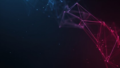 Abstract network of connected pink and blue lines and dots against a dark background