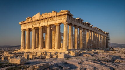 Obraz premium A large building with columns on top of a rocky hill