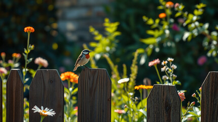 The Garden's Tiny Guardian: A European Robin Stands Sentient Amidst Sun-Kissed Wildflowers