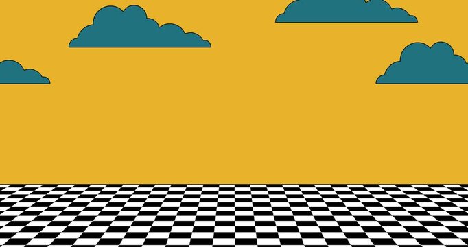 Animation scene liminal space checkered and cloud