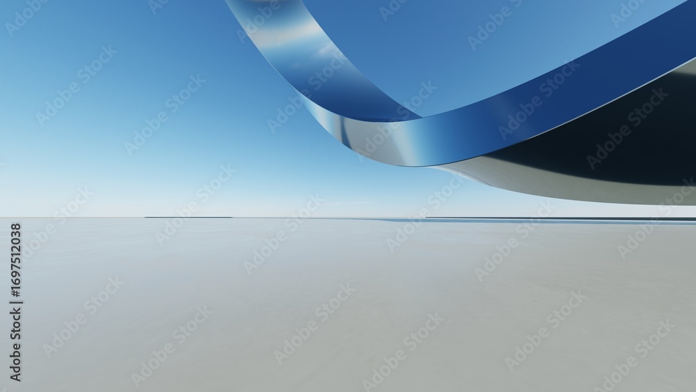 Poster 3d illustration of abstract wavy architecture background, minimal curved geometry architectural desi
