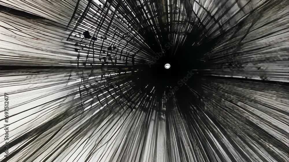Poster intricate black and white abstract lines converging towards central focal points in artistic geometr